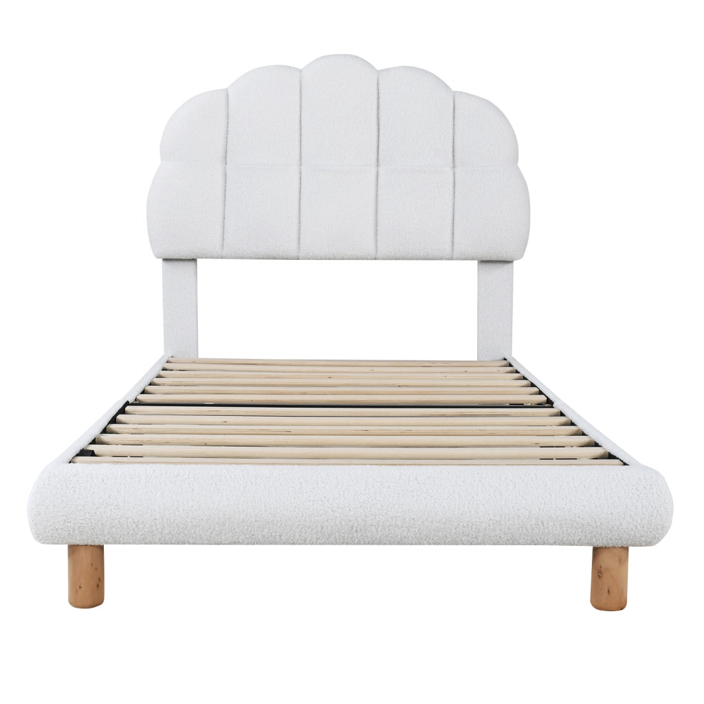 Letto singolo imbottito 90 × 200 cm in bouclé bianco con testiera regolabile e rete a doghe