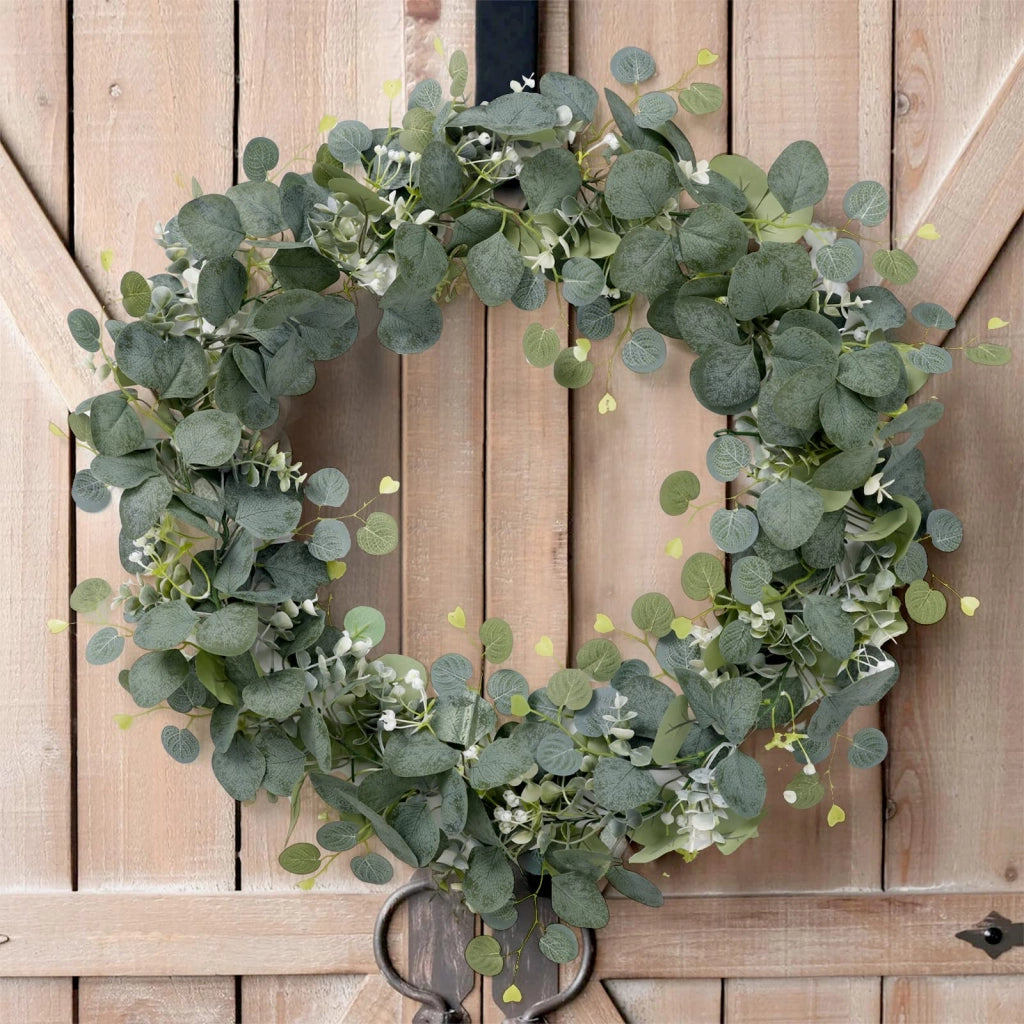 Set di 4 ghirlande di eucalipto artificiale, lunghezza 180 cm, colore verde e bianco