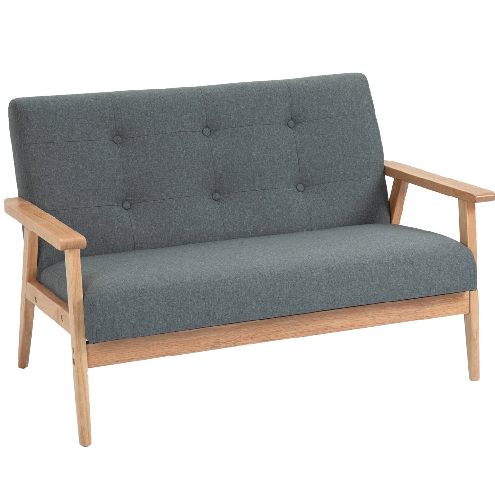 Divano 2 posti 115x66,5x73 cm in lino grigio scuro, design compatto