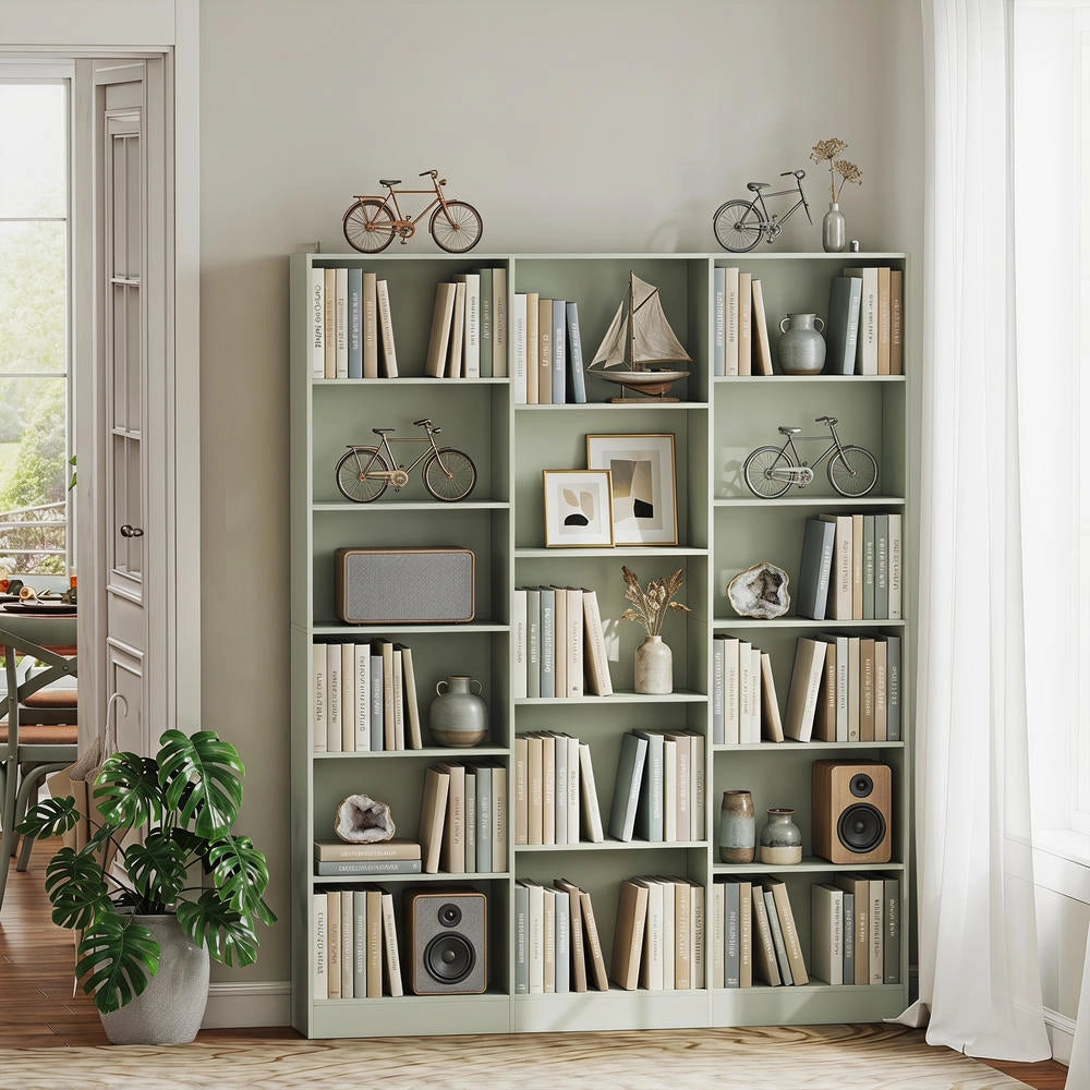 Libreria a 6 Livelli con 17 Scomparti Verde, Mobile Scaffale Salvaspazio con Ripiani Regolabili per Casa e Studio, 149 x 23,6 x 188 cm