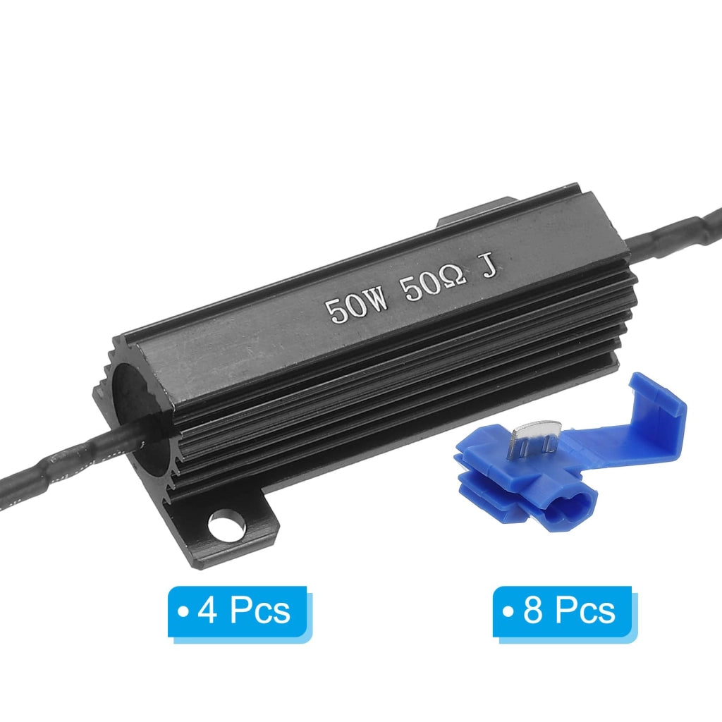 4 resistenze da 50W, 50 Ohm, con alloggiamento in alluminio e clip, per montaggio su telaio
