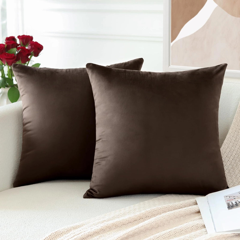 Set di 2 federe per cuscini in velluto, 45x45 cm, color cioccolato