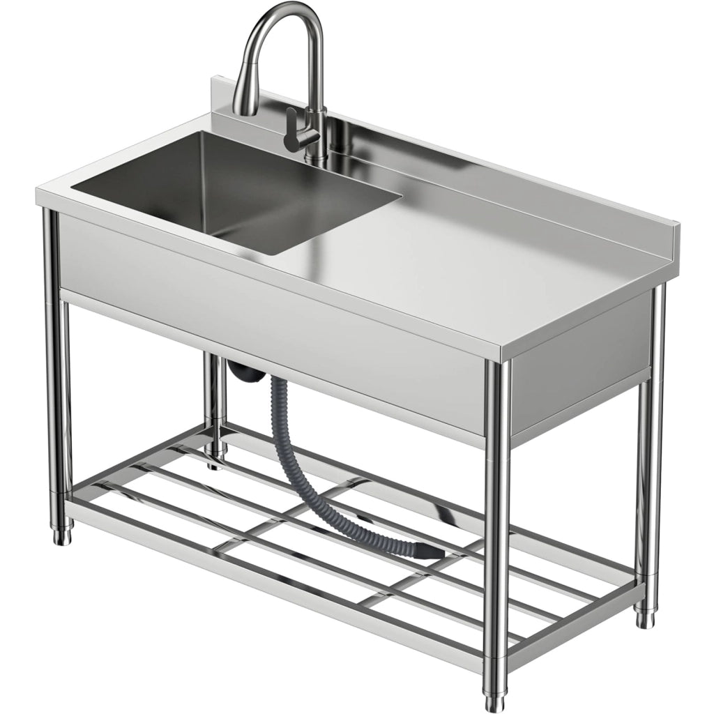 Lavello in acciaio inossidabile con piano di lavoro, 55x120x94 cm, con un vano