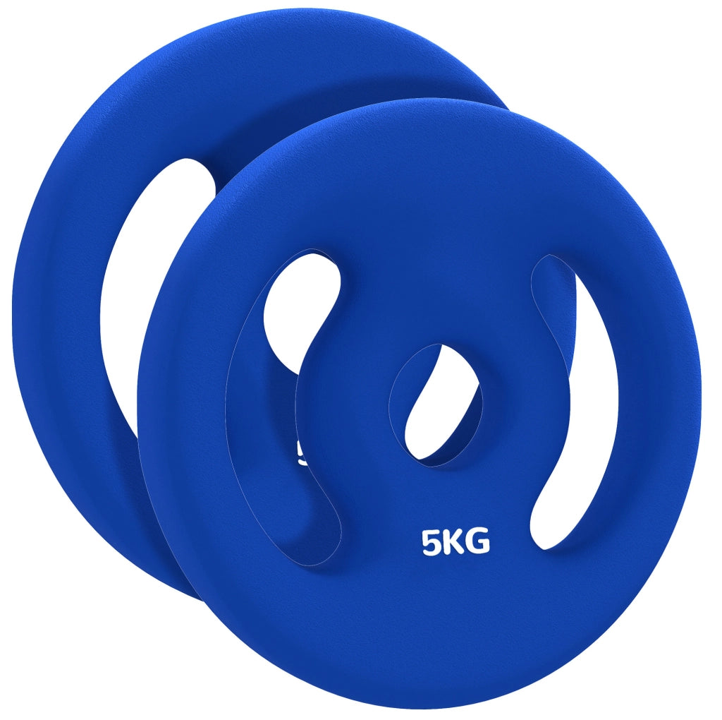 Dischi per manubri 2 x 5 kg Ø20 x 4 cm per barra 2,5 cm in plastica blu