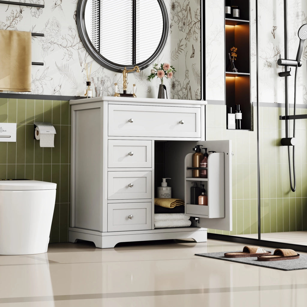 Mobile lavabo bagno 76 × 46 × 87 cm, MDF bianco, lavabo ceramico, 3 cassetti