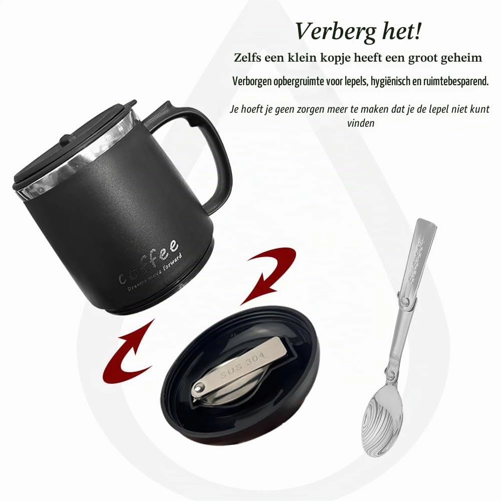 Tazza termica da 350 ml, a doppia parete, in acciaio inossidabile, nera, con manico