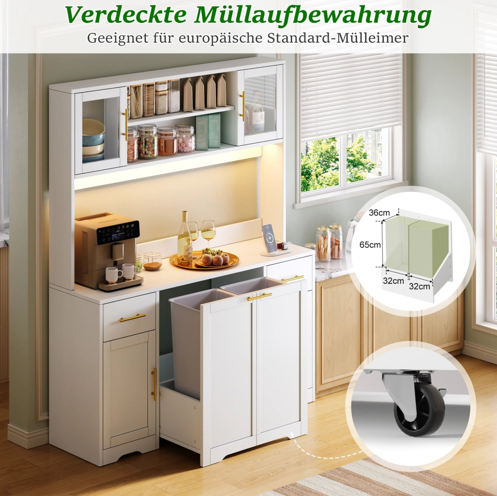Mobile da cucina bianco in MDF con vani, cassetti e pattumiera