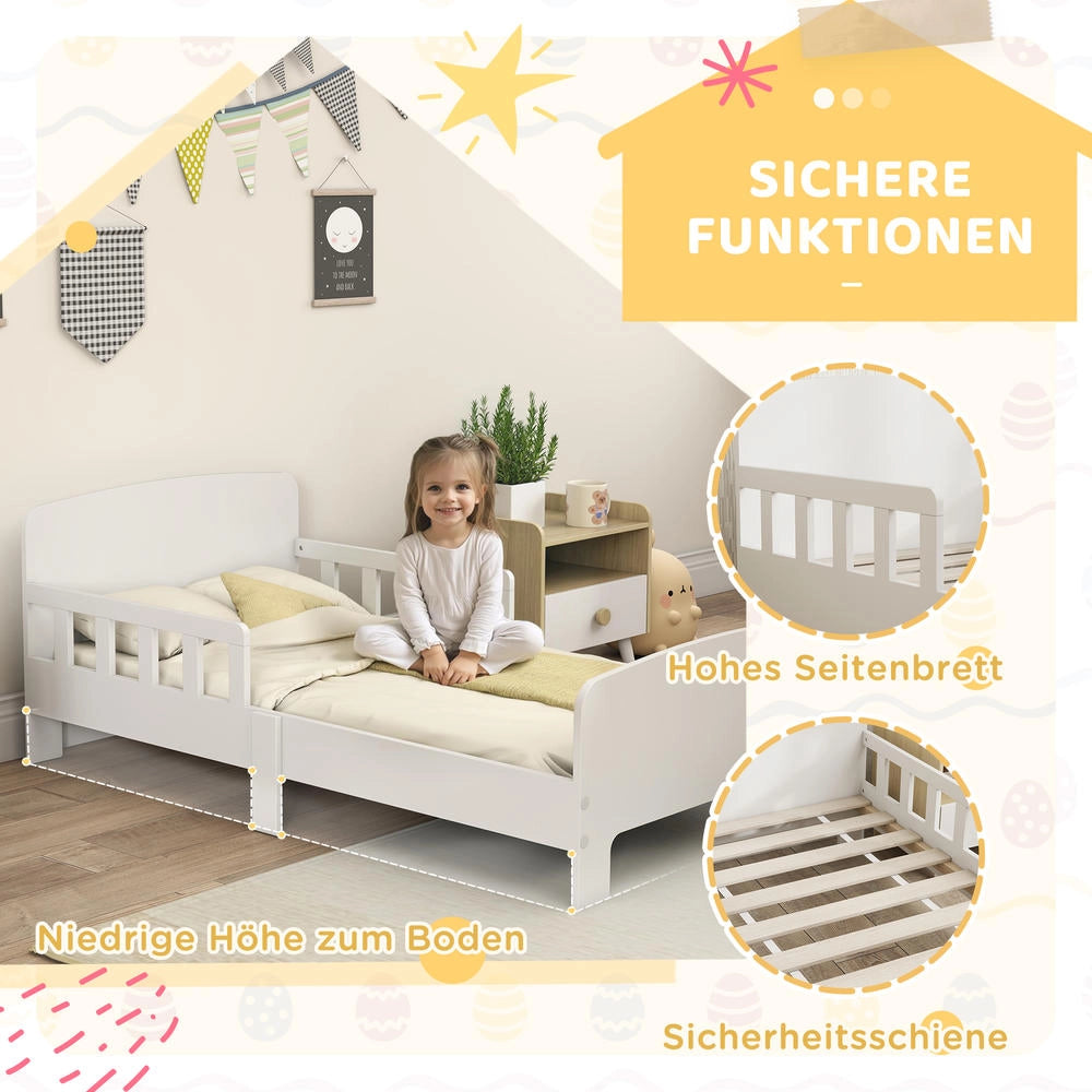 Letto per Bambini con Sponde di Sicurezza per 3-8 Anni in MDF Bianco Robusto e Facile da Montare