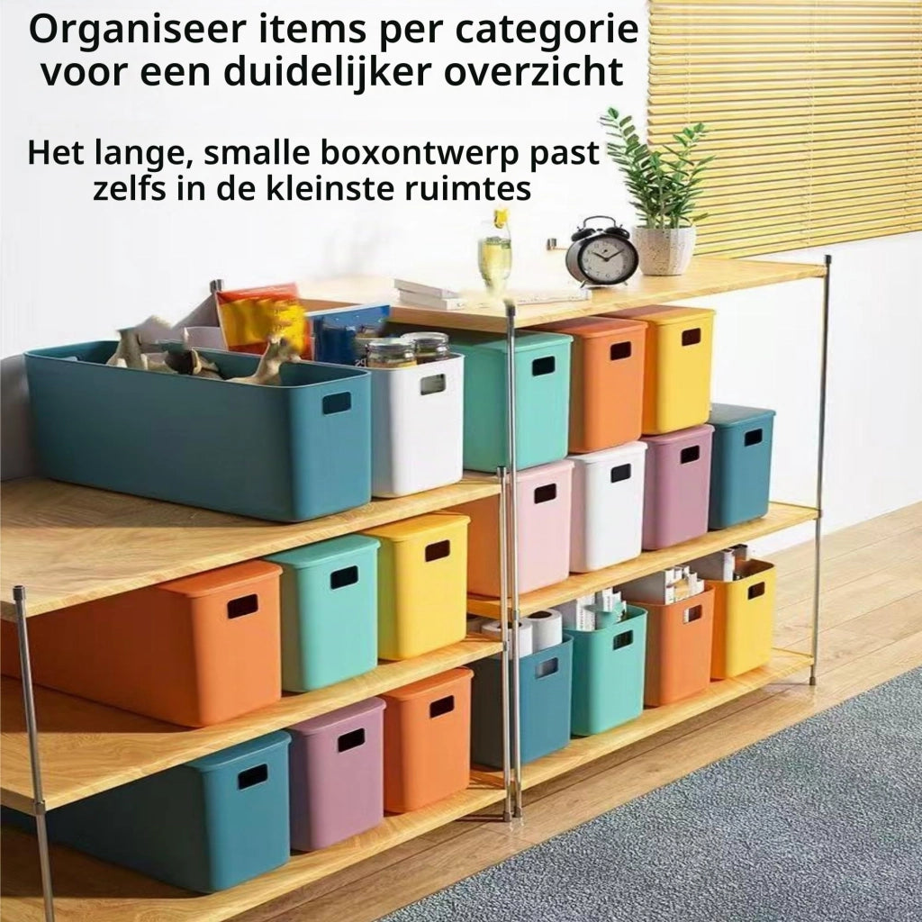 Set di 4 contenitori portaoggetti, in plastica, color viola, dimensioni 37x13x15 cm
