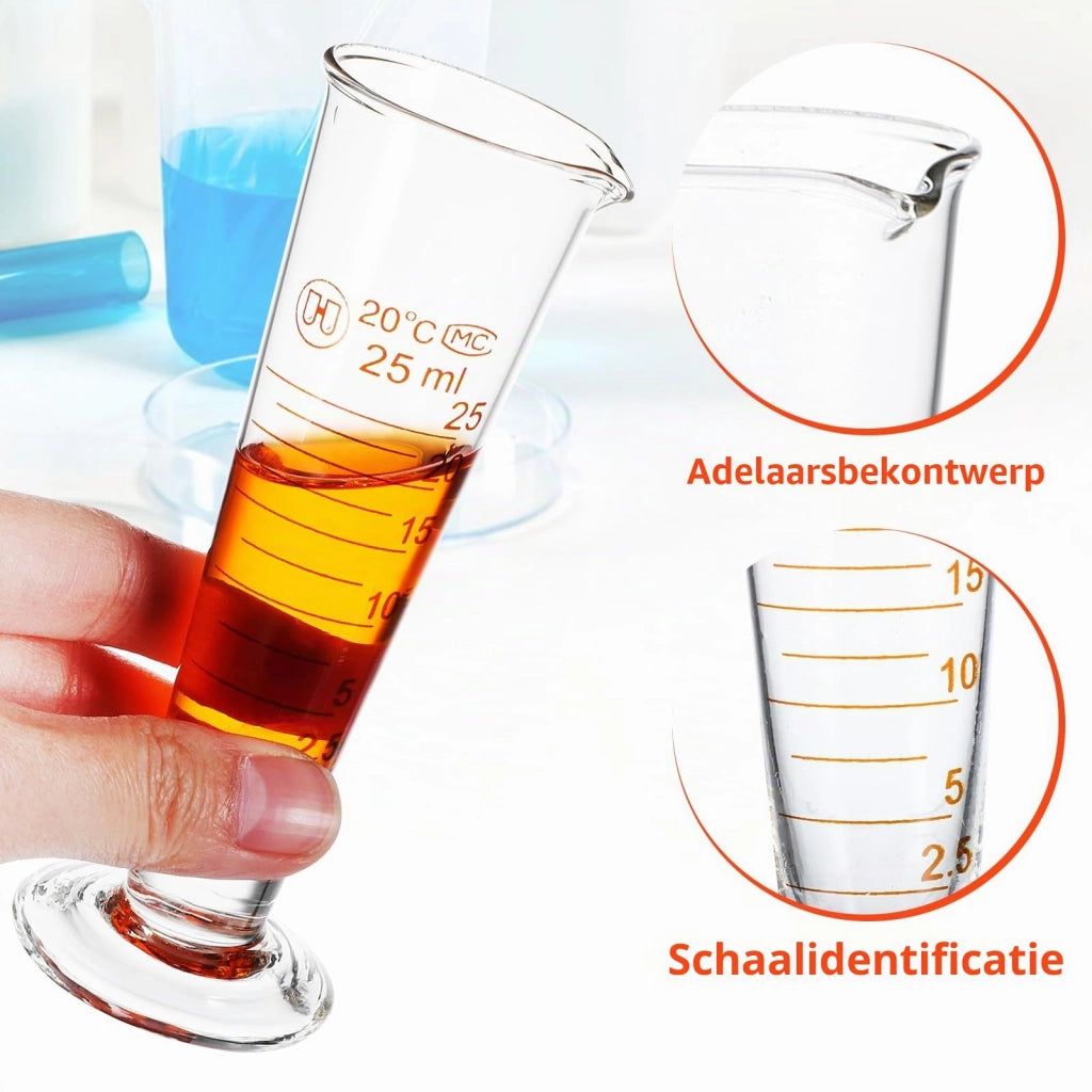 Bicchiere graduato in vetro da 25 ml, a forma di cono, preciso e compatto