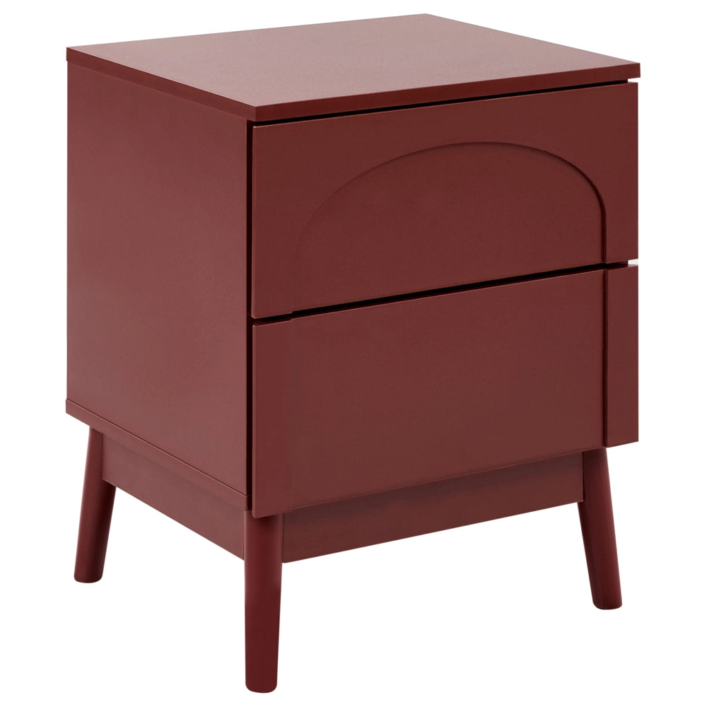 Comodino moderno bordeaux in legno ingegnerizzato con 2 cassetti