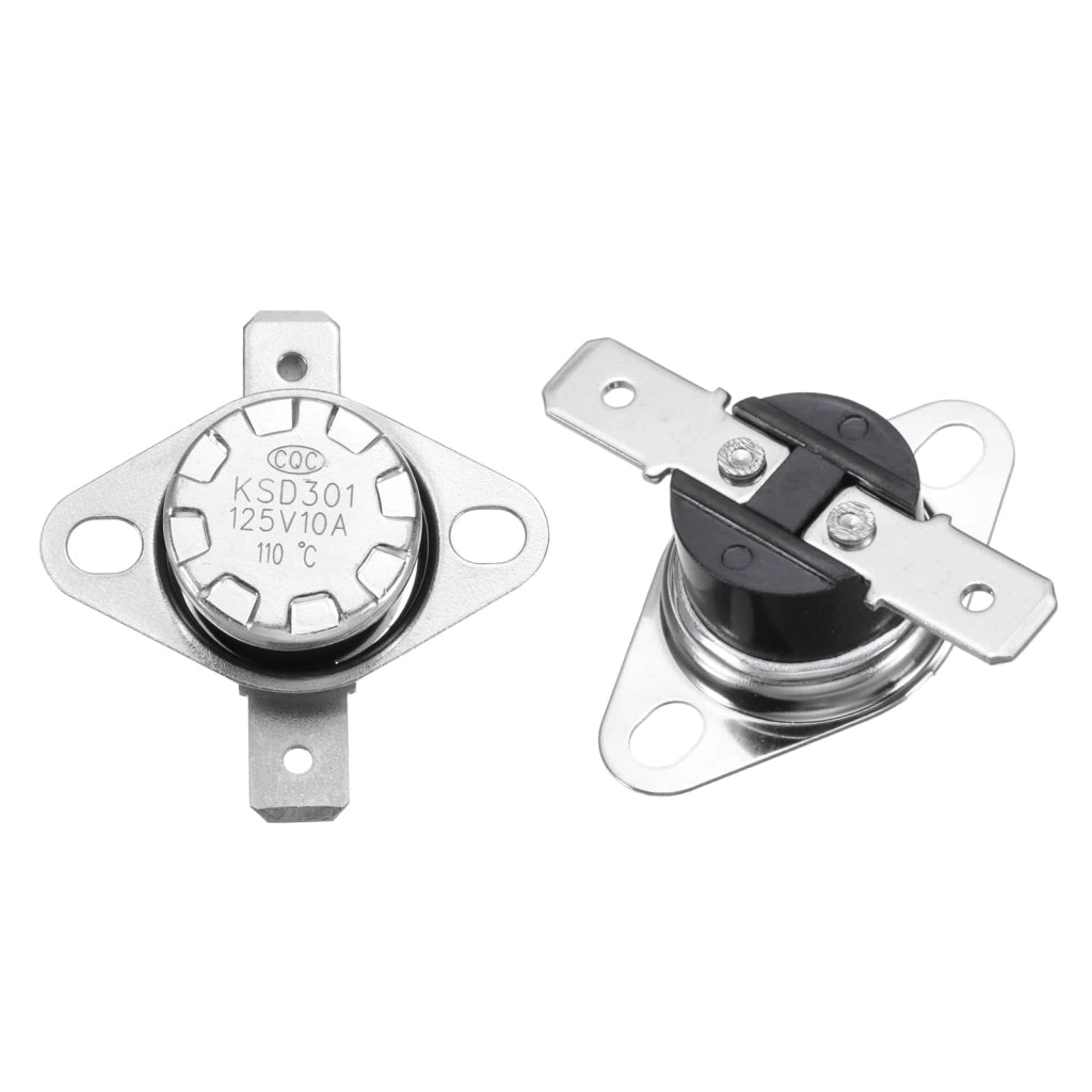 2 termostati KSD301, 110 °C, 10 A, normalmente chiusi, dimensioni 34x12 mm
