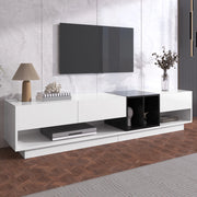 Mobile TV Lowboard in Bianco e Nero Lucido con Cassetti e Ripiani, 190x40x42 cm