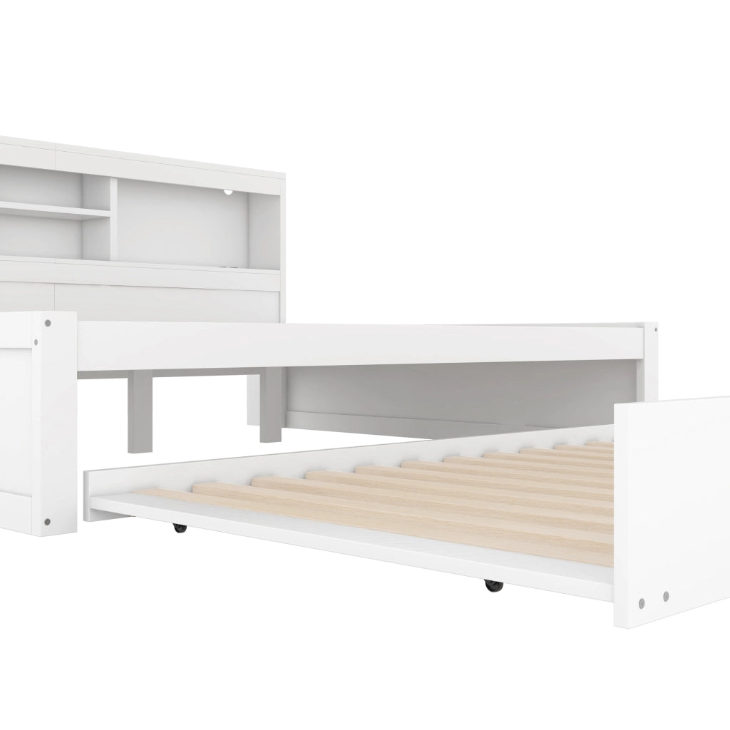 Letto con letto estraibile 140 × 200 cm con LED telecomandato prese USB vano laterale bianco