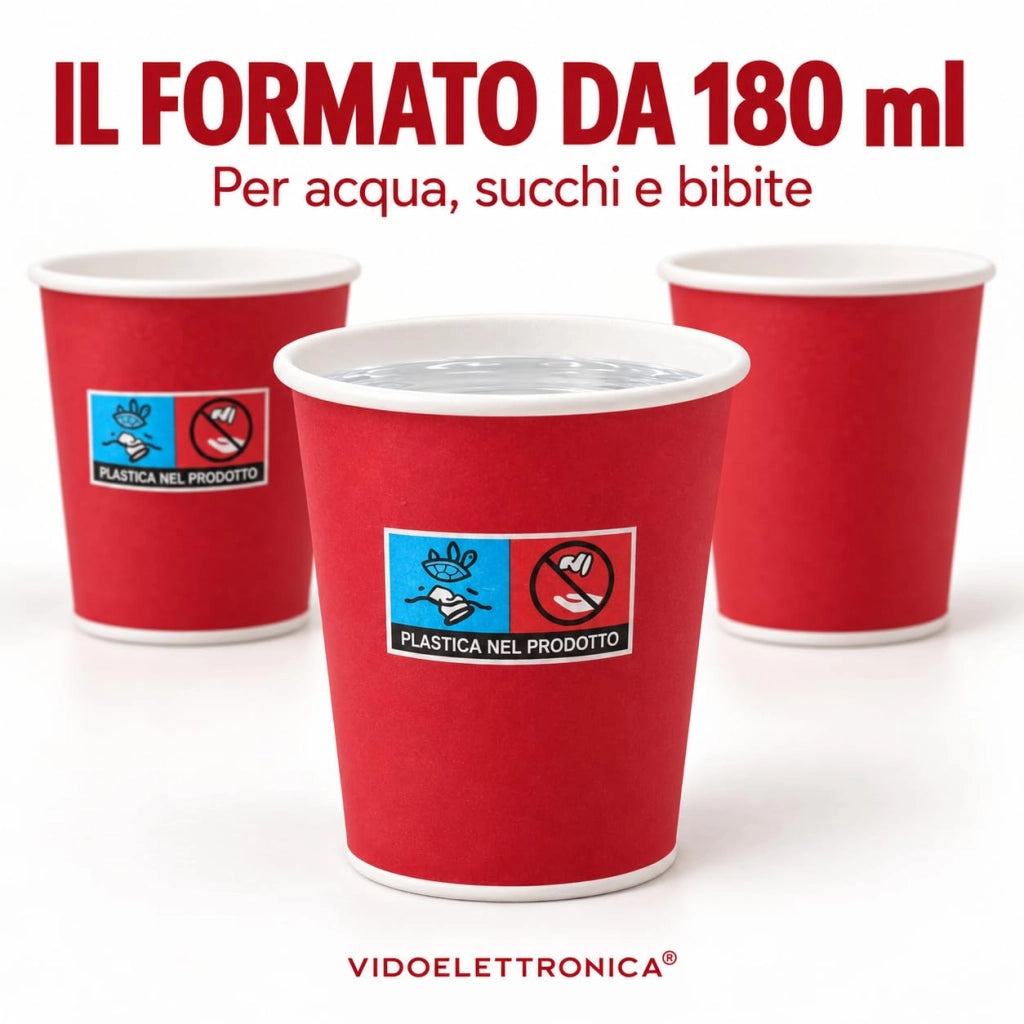 Bicchieri di carta da 180 ml, confezione da 100 pezzi, colore rosso, biodegradabili