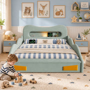 Letto A Forma Di Auto Per Bambini 140 X 200 Cm; Verde; Imbottito In Flanella Con Luce E Contenitore