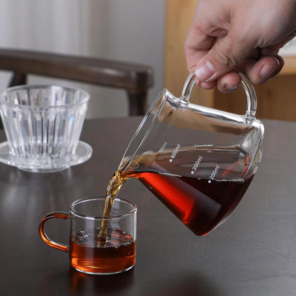 Bollitore in vetro da 600 ml, resistente al calore, con beccuccio a forma di "V" e manico ergonomico