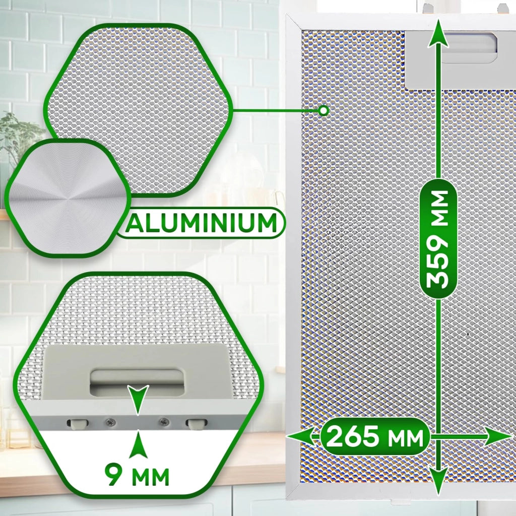 Set di 2 filtri antigrasso in alluminio, dimensioni 265x359x9 mm, per cappe aspiranti
