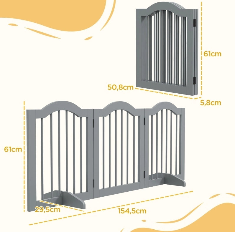 Cancello di sicurezza per cani 154,5 x 61 cm pieghevole con porta, grigio chiaro