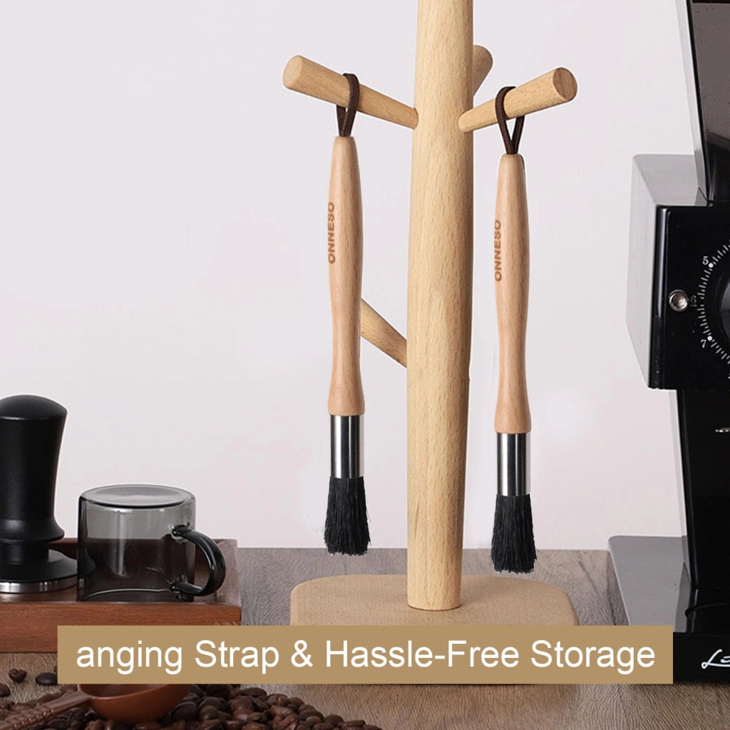 Spazzola per baristi in legno di faggio, 18,5 cm, con passante in pelle