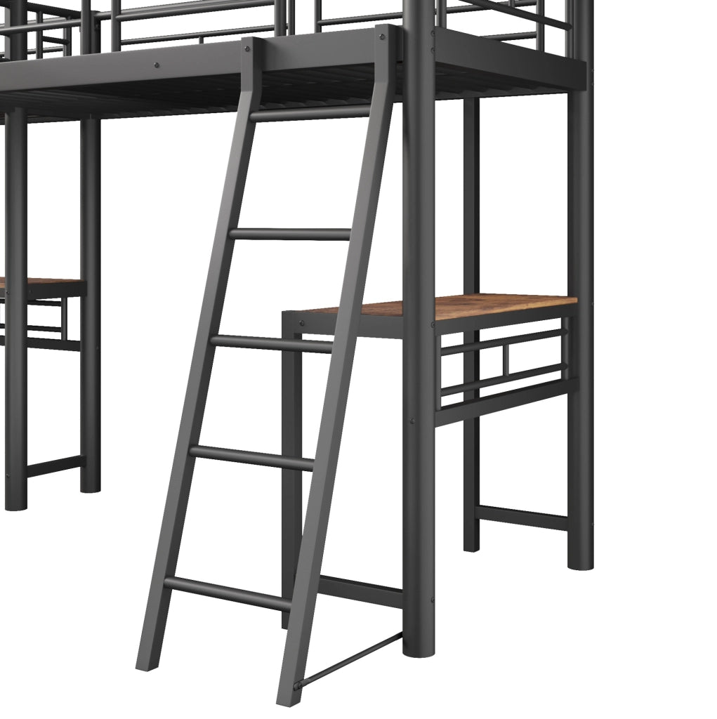 Letto a soppalco 90 x 200 cm con scrivania e doppia scala, nero
