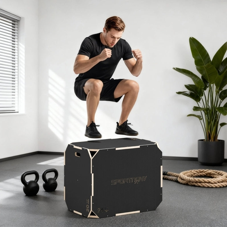 Cassa pliometrica in legno nera con 3 altezze e portata 120 kg
