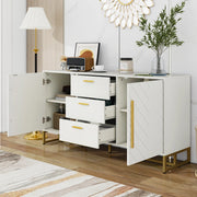 Credenza con 2 ante e 3 cassetti in MDF bianco con ripiani regolabili e motivo a chevron