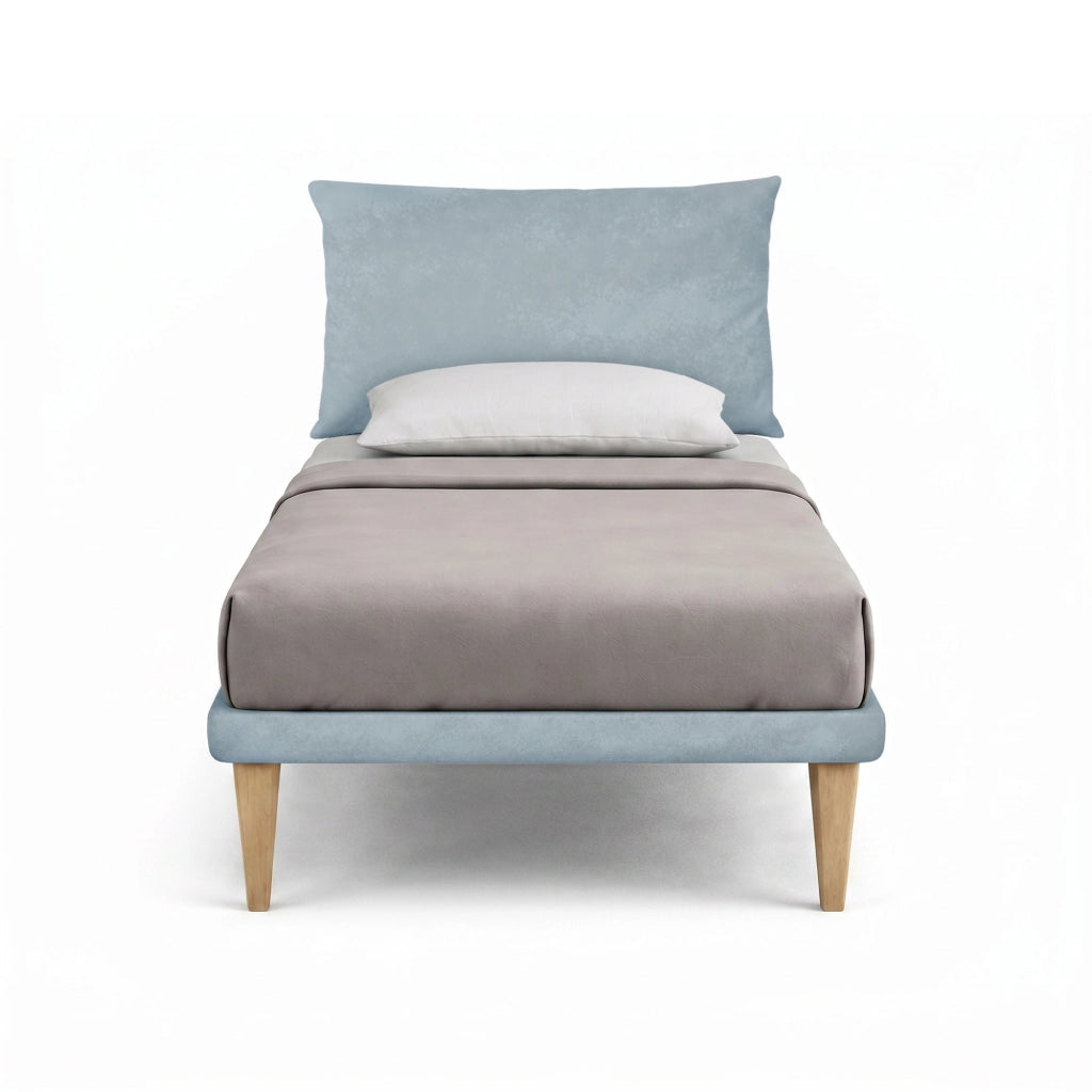 Letto 1 Piazza e Mezza con Rete Rivestita 120x200 cm Microfibra Azzurro Tessis Testata Soft