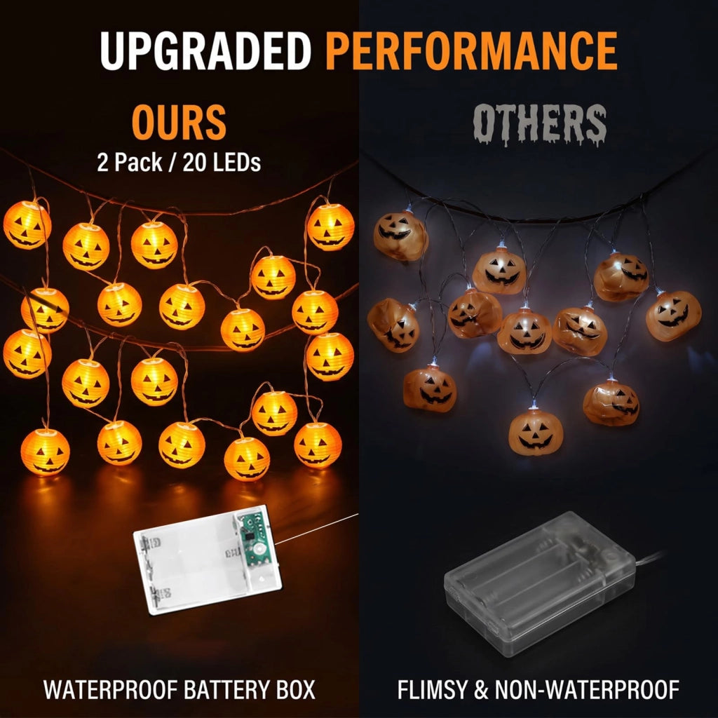 Catena luminosa a tema Halloween, con 20 luci a LED a forma di zucca, lunghezza 6 metri, alimentazione a batteria