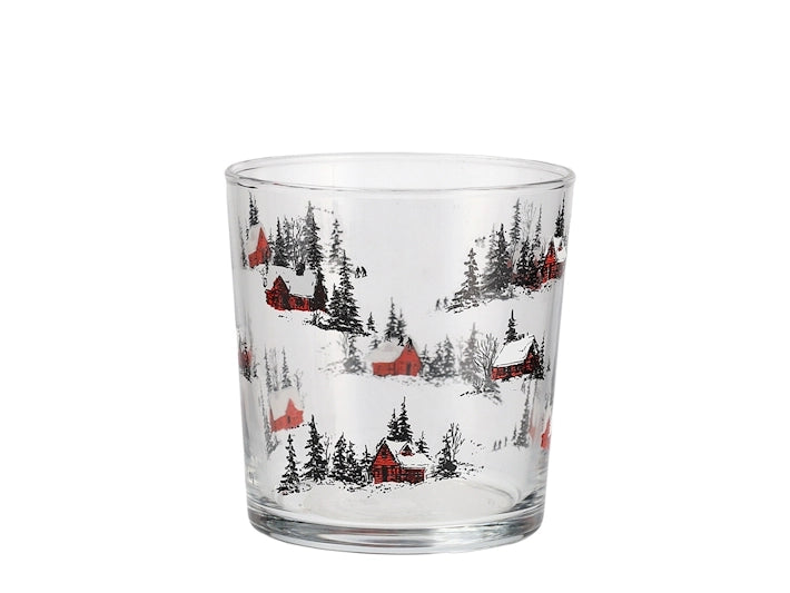 Set 3 Bicchieri White Silence in Vetro da 35 cl – Bicchieri Acqua con Decorazioni Natalizie Paesaggio Innevato, Casette Rosse e Alberi, Ideali per Tavola e Natale H&H