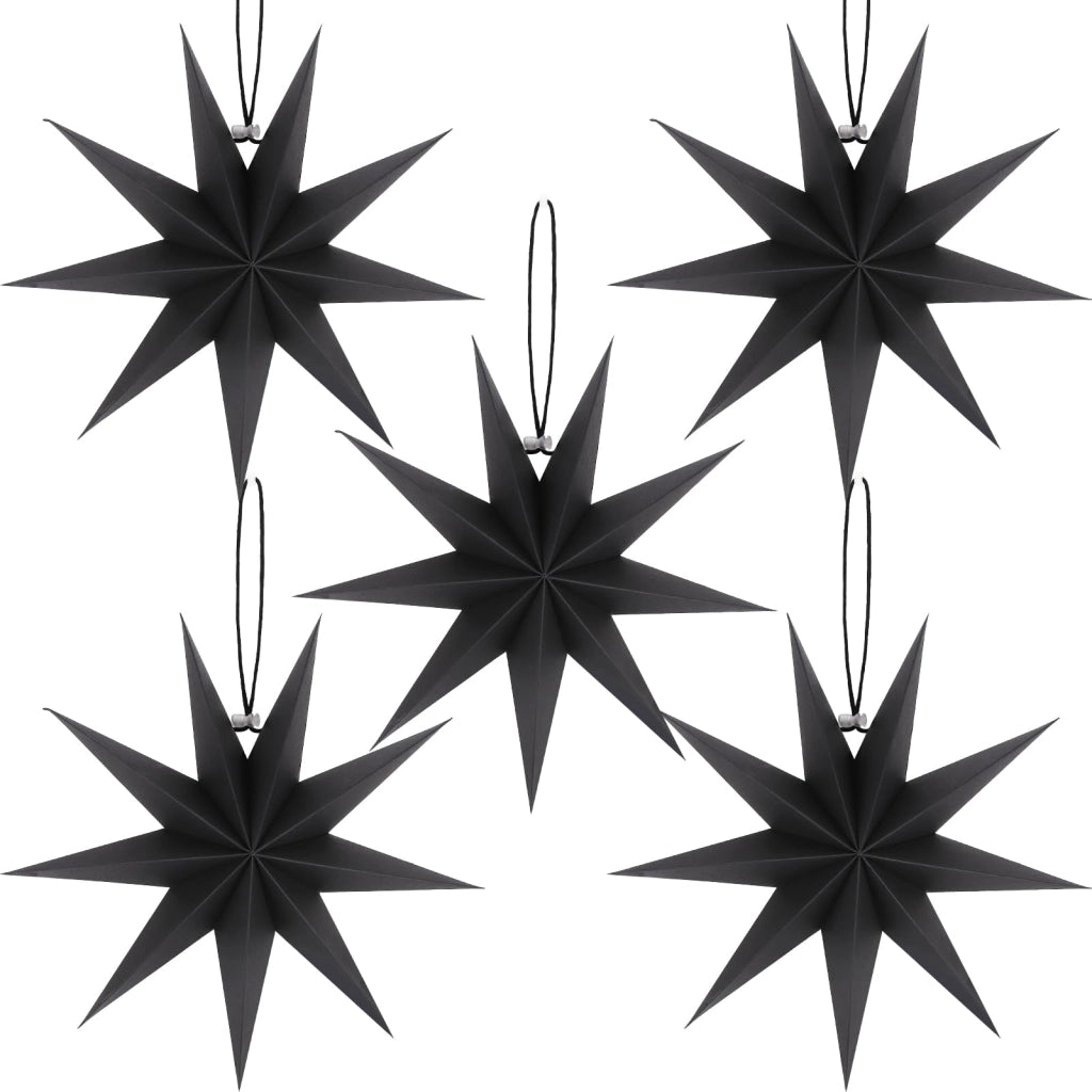 Stelle di carta nere, 30 cm, confezione da 5 pezzi, decorazioni natalizie