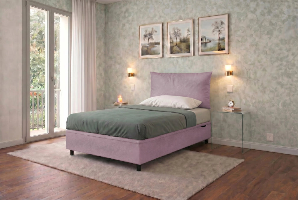 Letto Singolo Contenitore Imbottito 80x190 cm Microfibra Glicine BoxMax Testata Soft