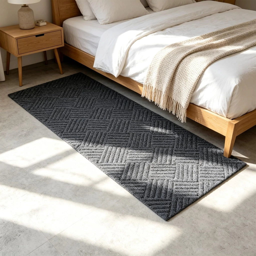 Tappetino da porta, dimensioni 40x120 cm, antiscivolo, lavabile, motivo a rombi, colore grigio