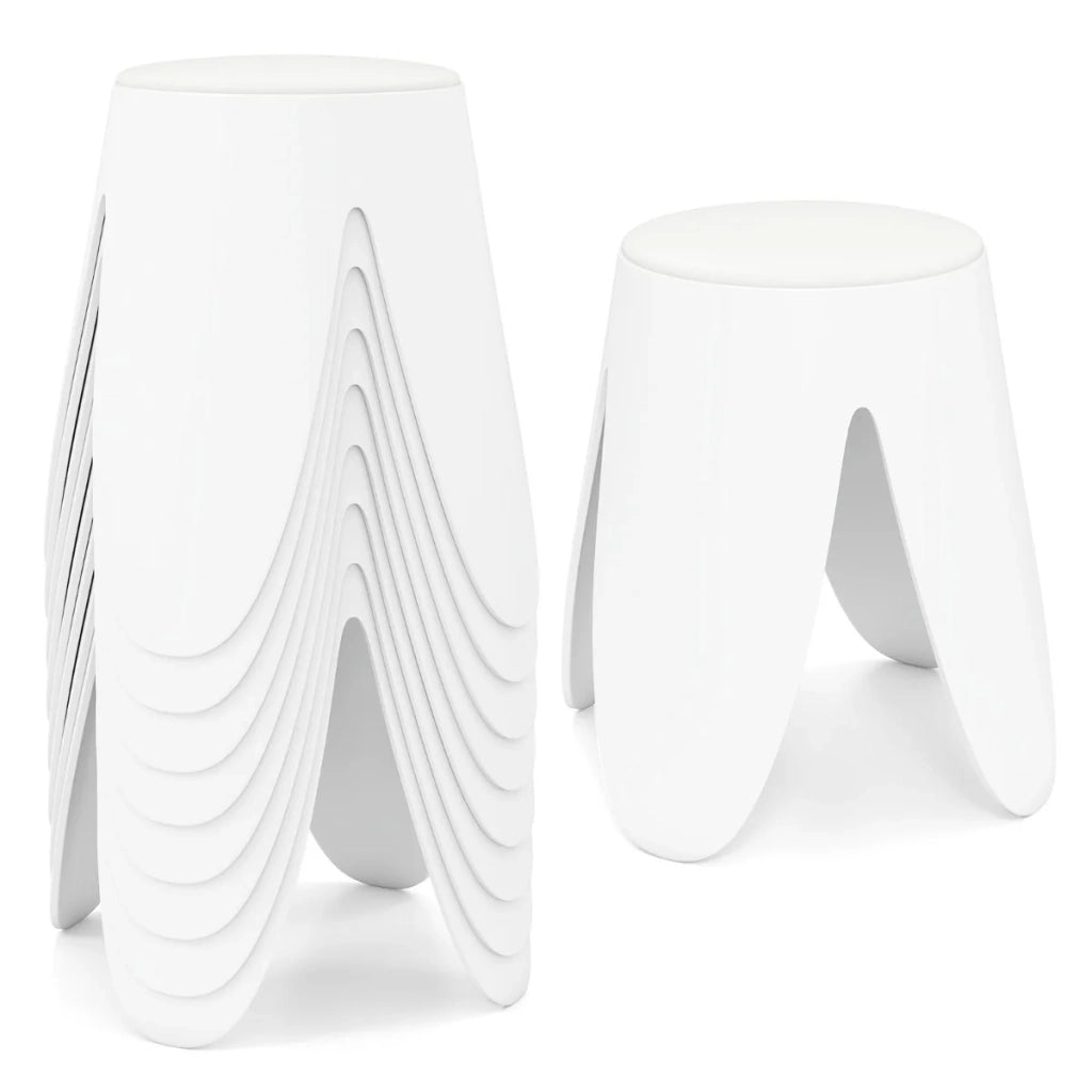Sgabelli impilabili in plastica bianca, set da 8, 46 cm, senza schienale, portatili, salvaspazio, robusti, per casa e ufficio