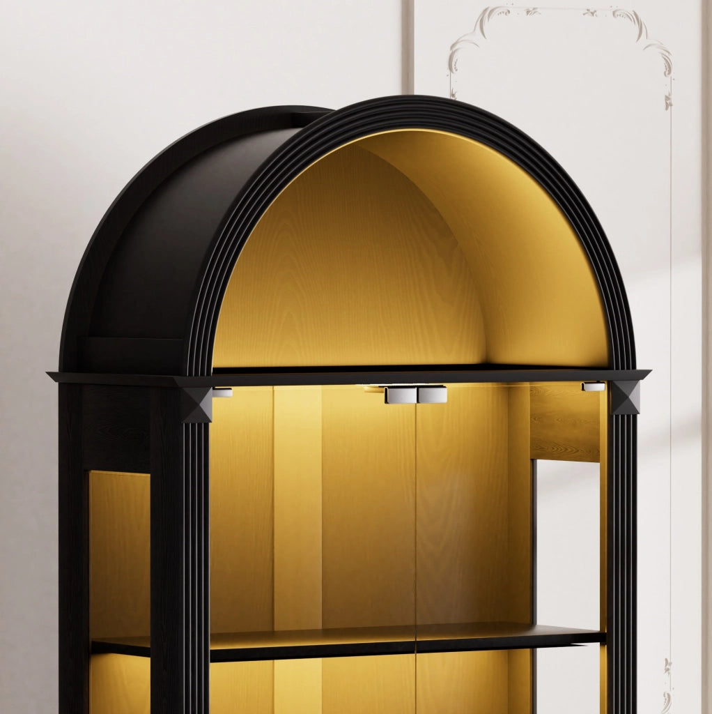 Vetrina ad arco nera in MDF e vetro, 80 × 35 × 180 cm