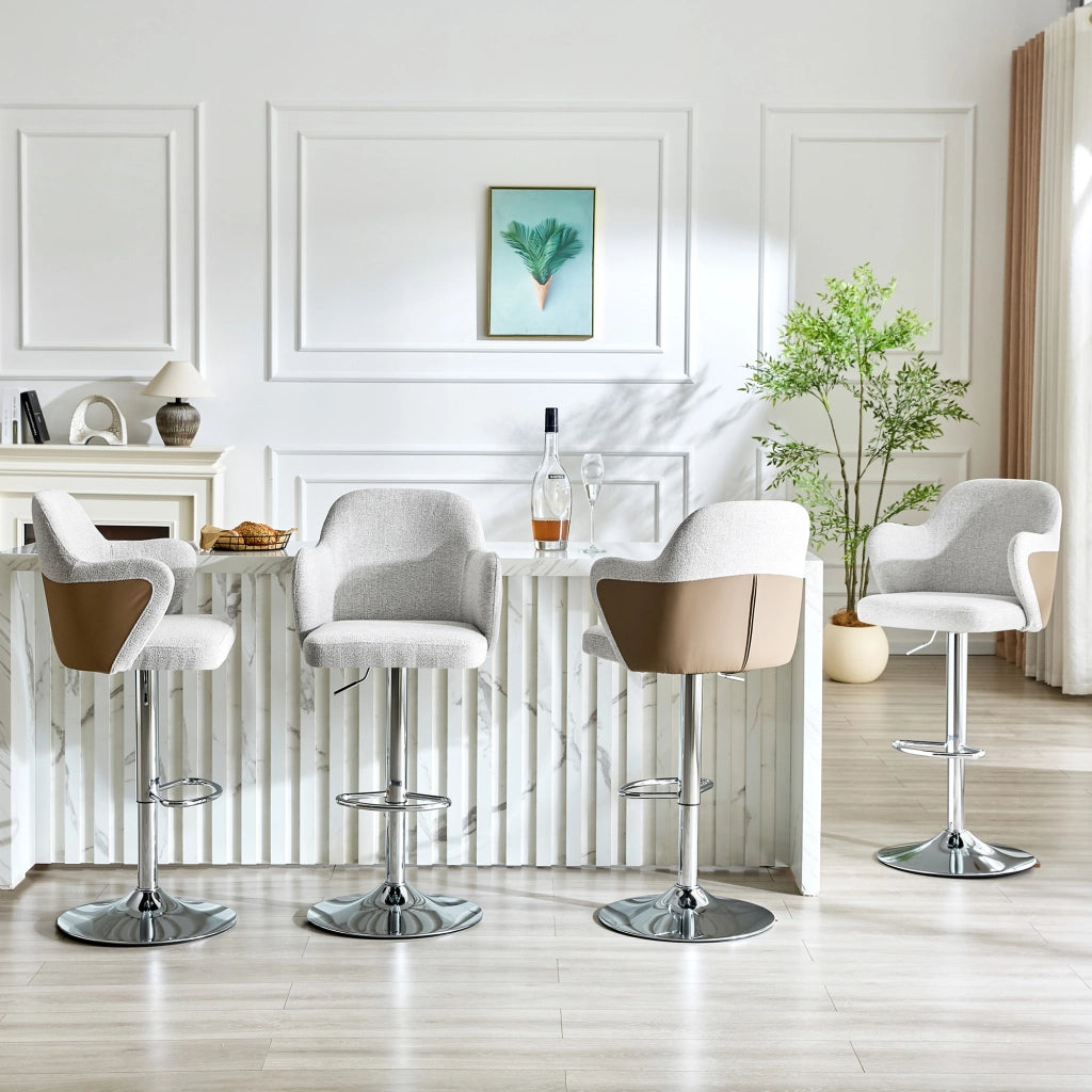 Sgabello da bar set di 2 in tessuto grigio e marrone con braccioli girevole a 360° e altezza regolabile