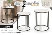 Set 2 tavolini tondi in ferro colore nero/bianco