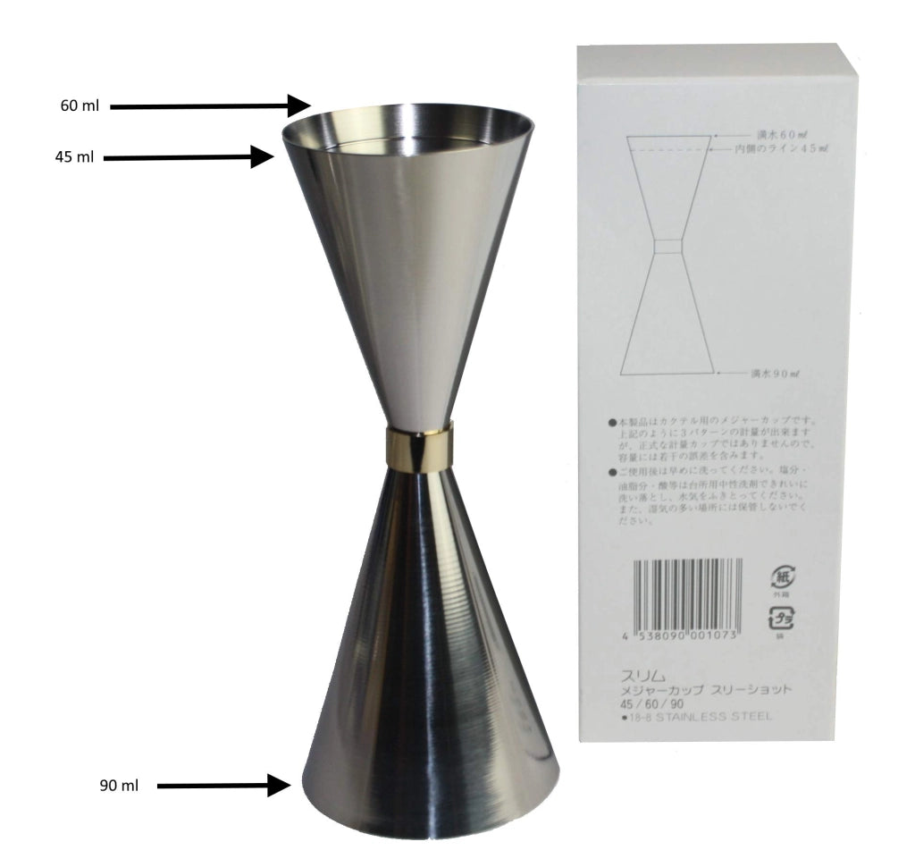 Misurino per cocktail, capacità 30-45 e 60-90 ml, in acciaio inossidabile, color argento