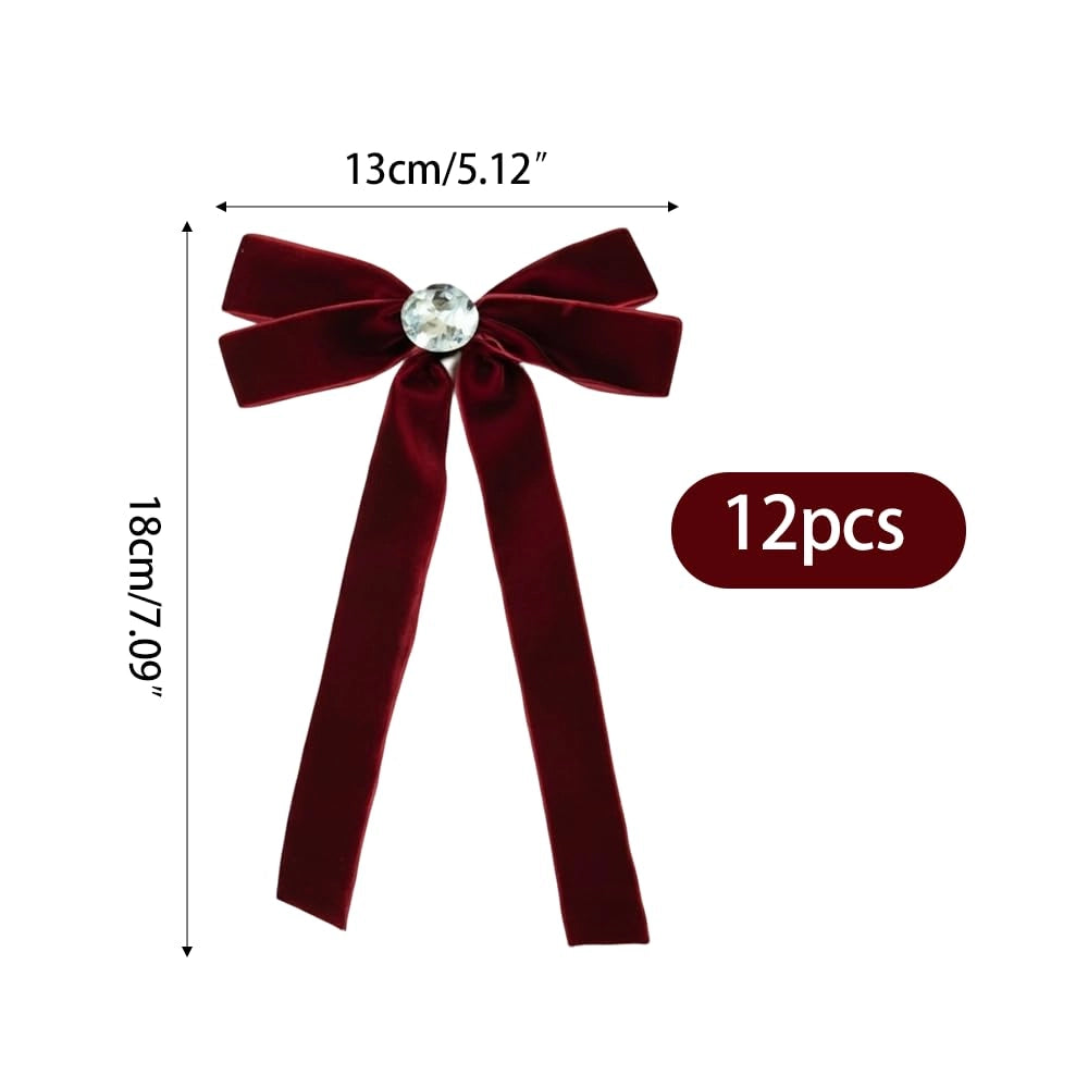 12 nastri decorativi rossi per albero di Natale, con decorazioni a forma di pigna/strass
