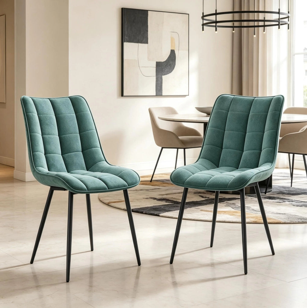 SEDIE Imbottite Set da 2 in Velluto Blu Petrolio con Gambe in Metallo