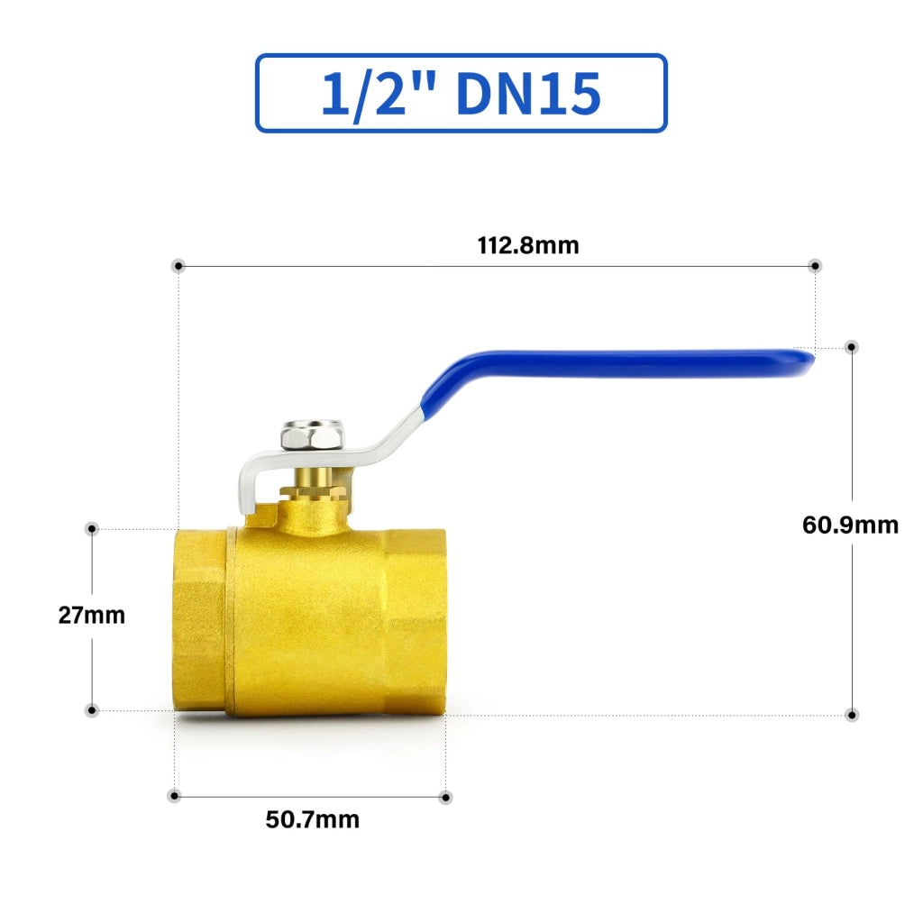 Rubinetto a sfera in ottone da 1/2" con filettatura BSP, valvola di intercettazione per acqua, olio e gas