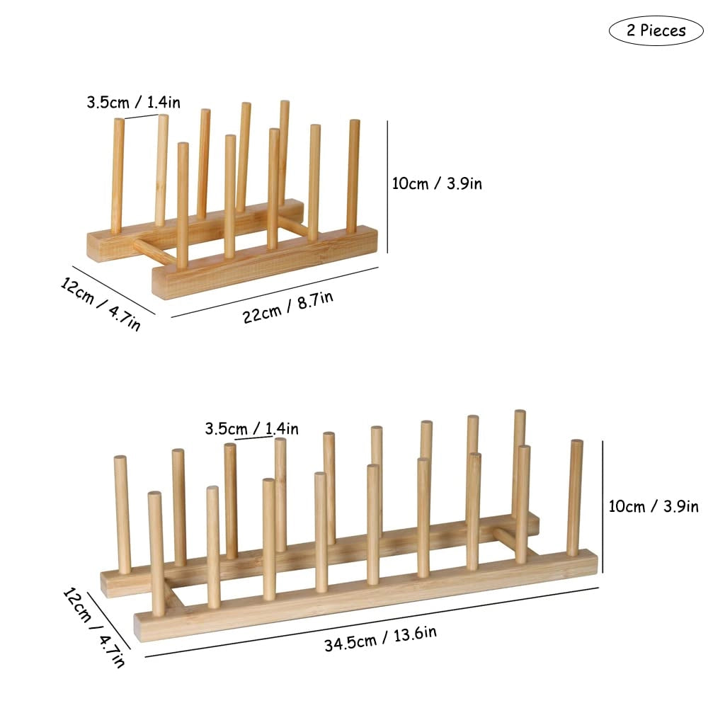 Set di 2 supporti per scolatura in bambù, con 4 e 8 fessure, salvaspazio
