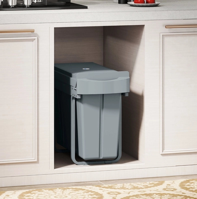 Pattumiera estraibile IVMEU da 30 L per mobile cucina, 2 secchi rimovibili da 20 e 10 L, struttura in metallo grigio