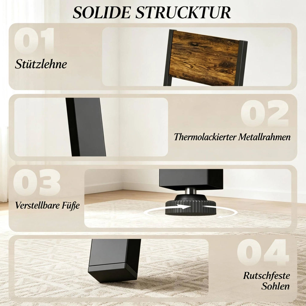 Set da pranzo 5 pezzi con tavolo rettangolare 108x60 cm e 4 sedie rustico marrone e nero