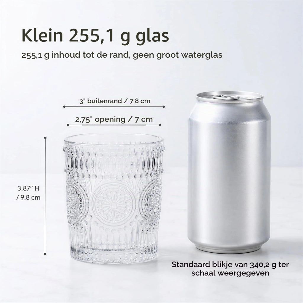 Set da 6 bicchieri vintage per succhi da 9 oz, con decorazioni in rilievo