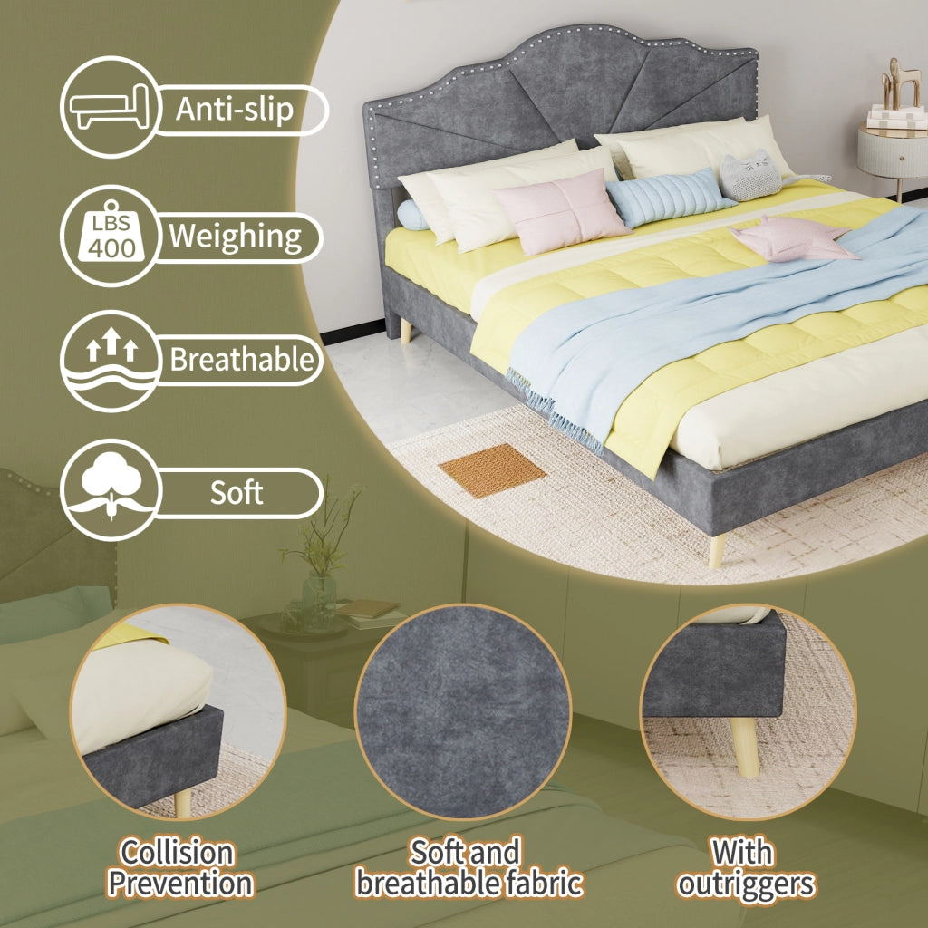 Letto moderno tessuto e metallo grigio 160 x 200 cm