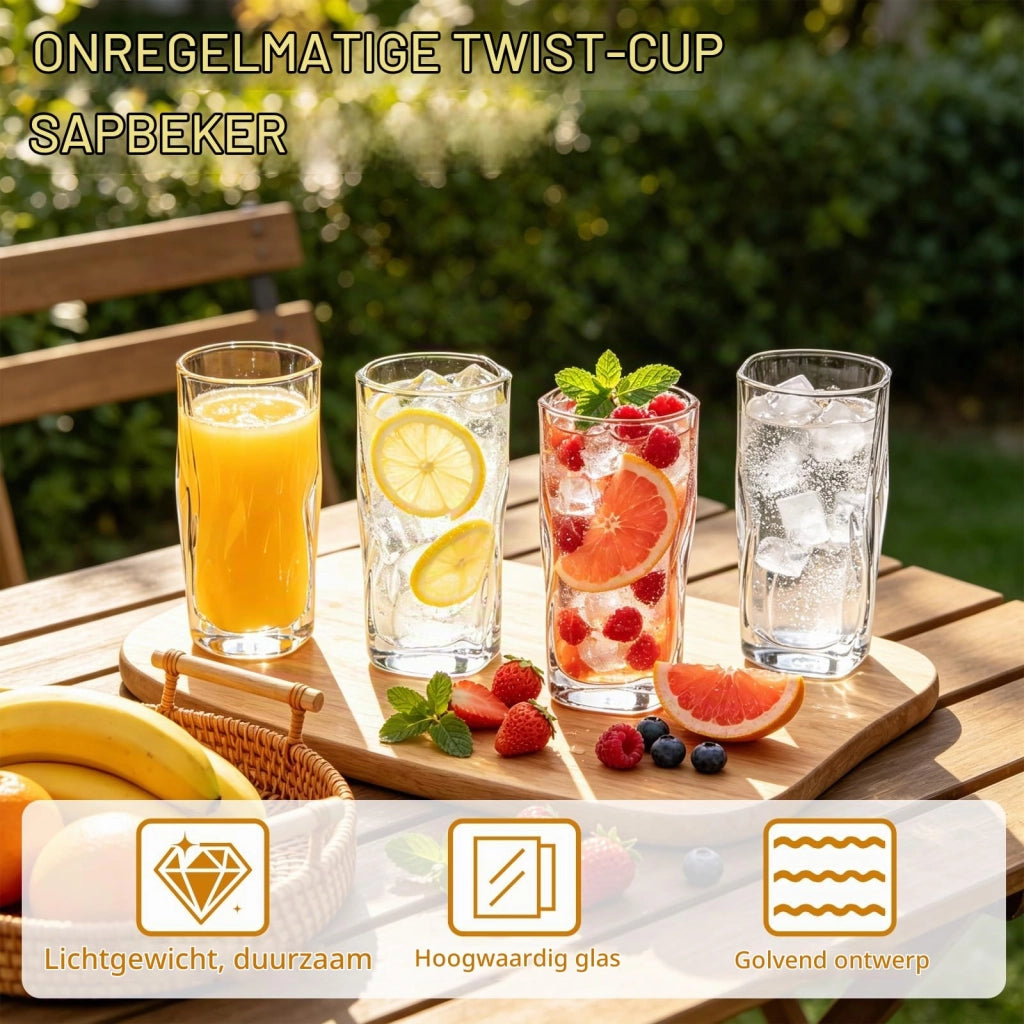 Set di 6 bicchieri da 275 ml, vetro trasparente, design ondulato
