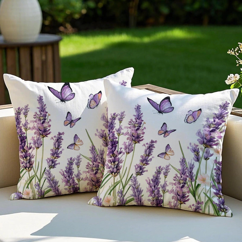 Cuscini decorativi, set da 2, 40x40 cm, impermeabili, motivo fiori e farfalle, per uso esterno