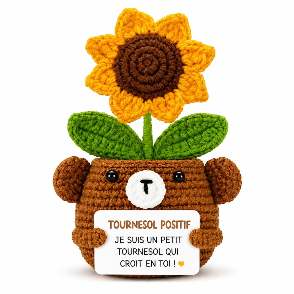 Girasole all'uncinetto con messaggio, decorazione, 15 cm