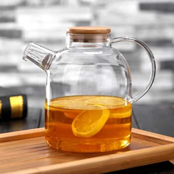 Teiera in vetro borosilicato da 1,4 litri, con infusore integrato e coperchio in bambù